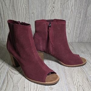 Toms Majorca Peep Toe Suede Booties Oxblood Womens Size 10